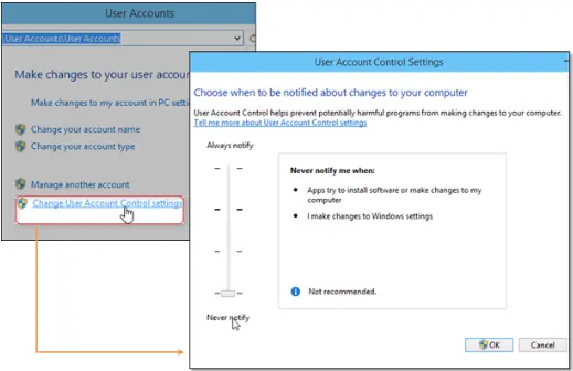 Account control before Updating the application.