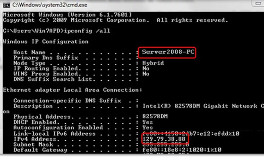 Windows IP Configuration section