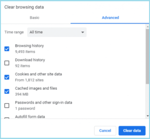 Browsing data tab