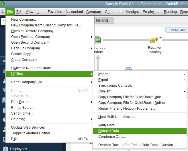 verify and rebuild data in quickbooks online